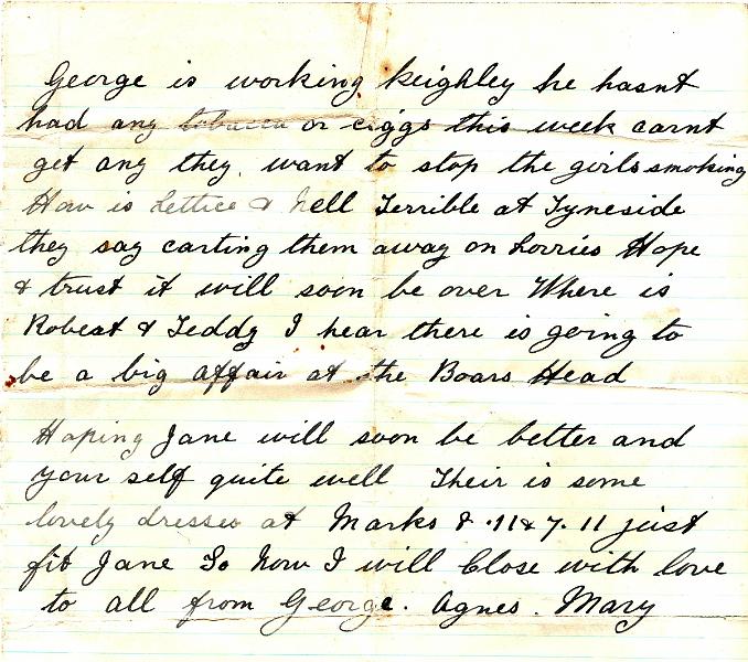 Mary Moorby - War Letter 2.JPG - Page 2 of a letter written in the second war from Baildon, Shipley on 13th April 1946.  Telling of the bombing raids in that area. It was sent to Chris Moorby's grandfather and grandmother who lived in the cottages at West End,  which were demolished in the 60's, where the old peoples' bungalows are now situated.   ( The previous image is Page 1  - and following is a  photo of  Mary Moorby ) 